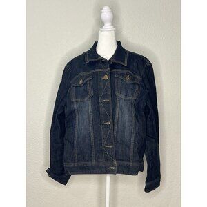Coldwater Creek Jean Jacket Sz XL front Pockets Button Up Flannel Accents